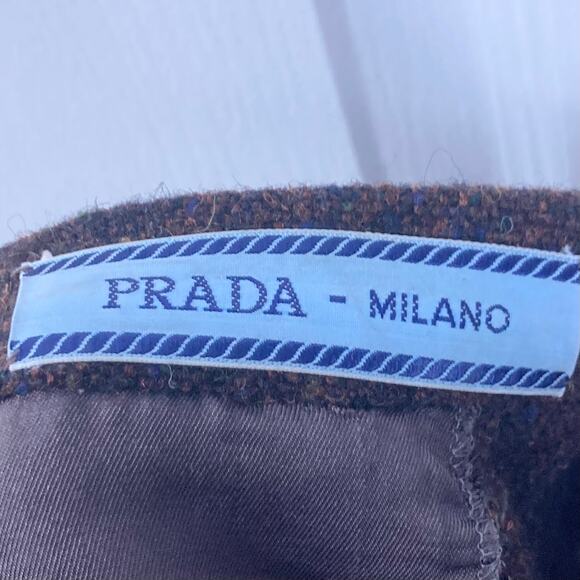 Vintage PRADA MILANO Skirt 46~M ITALY Brown Speckles Wool Slit Knee/Mini Zip VTG - Picture 3 of 8